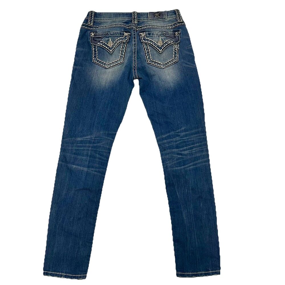 Miss Me Jeans 27x30 (tag) Signature Skinny Embroidered Thick Stitch Country Flap